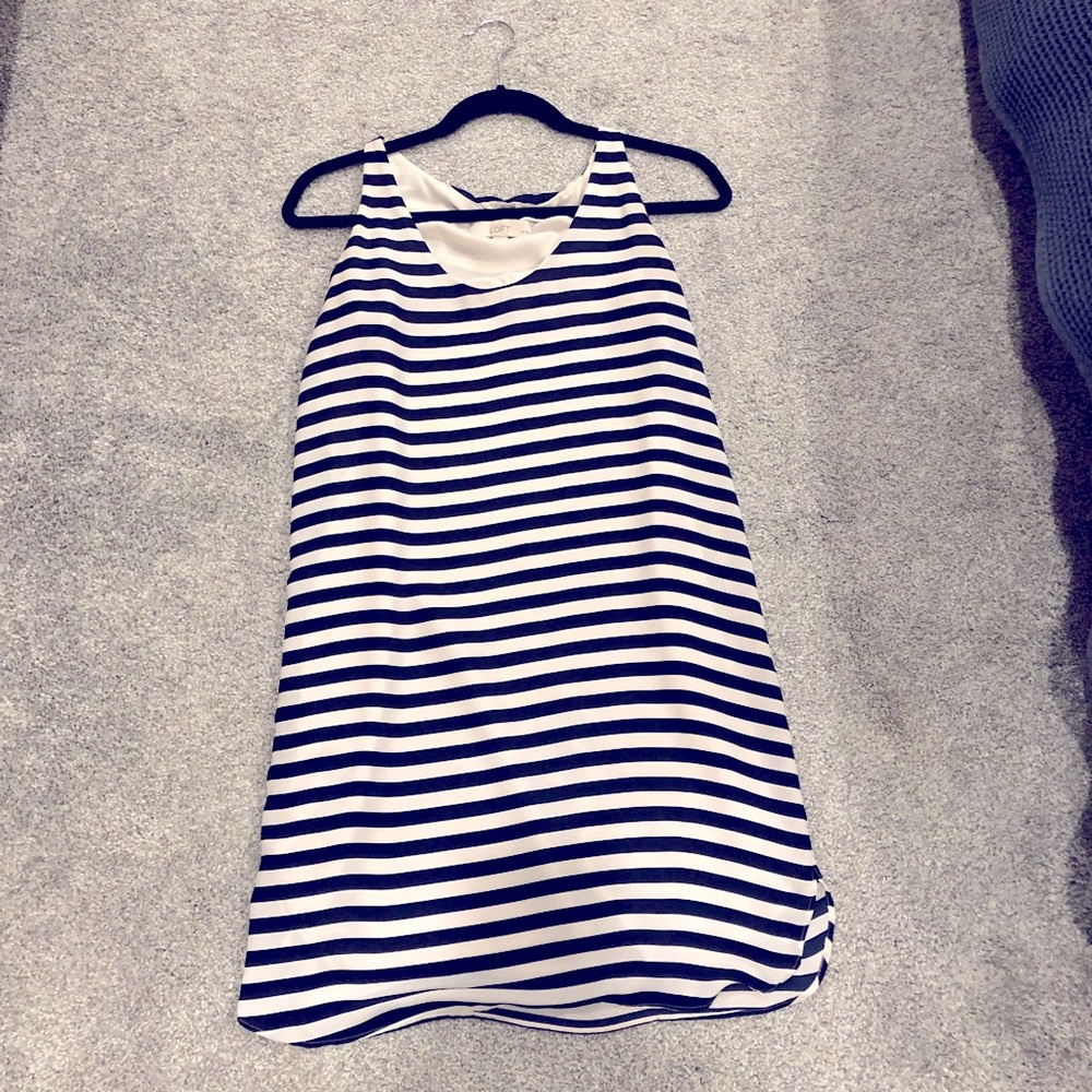 Blue and white striped dress